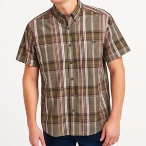 Eddie Bauer Classic Fit short sleeve cotton blend plaid button down shirt size L